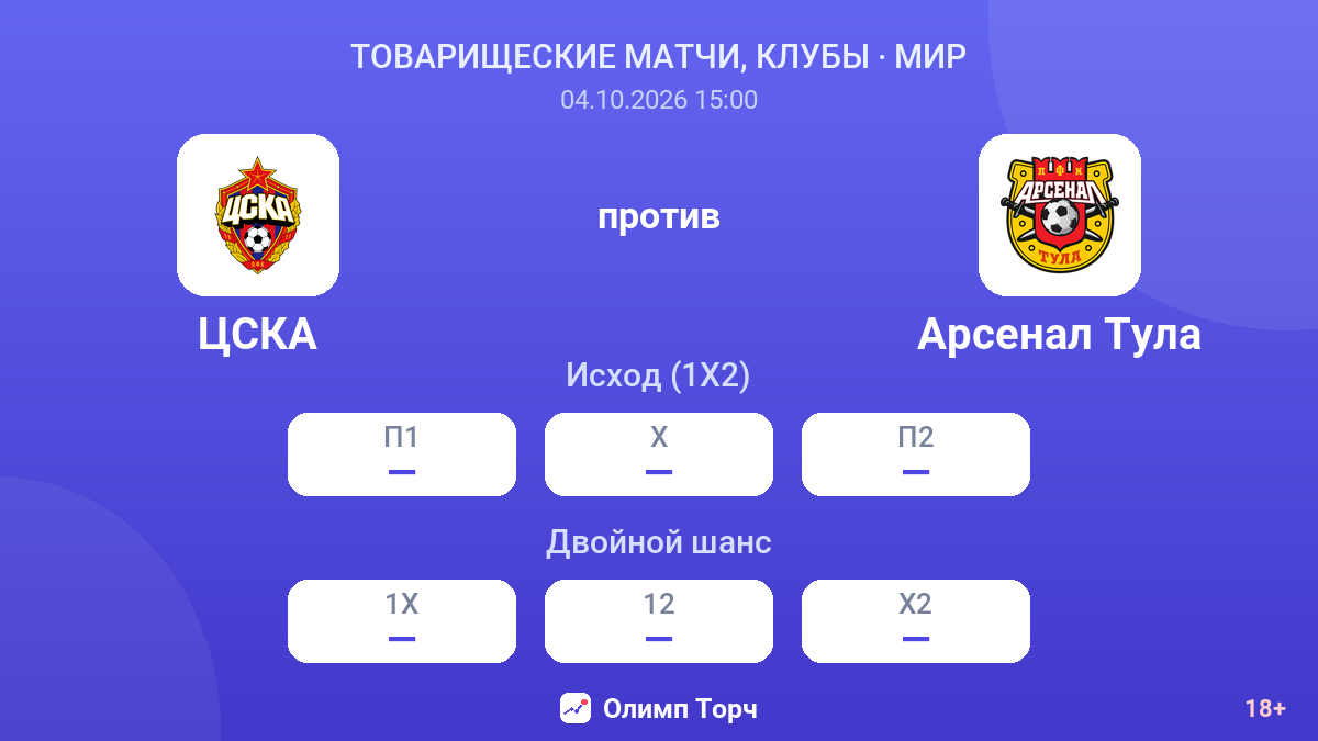 ЦСКА — Арсенал Тула — коэффициенты