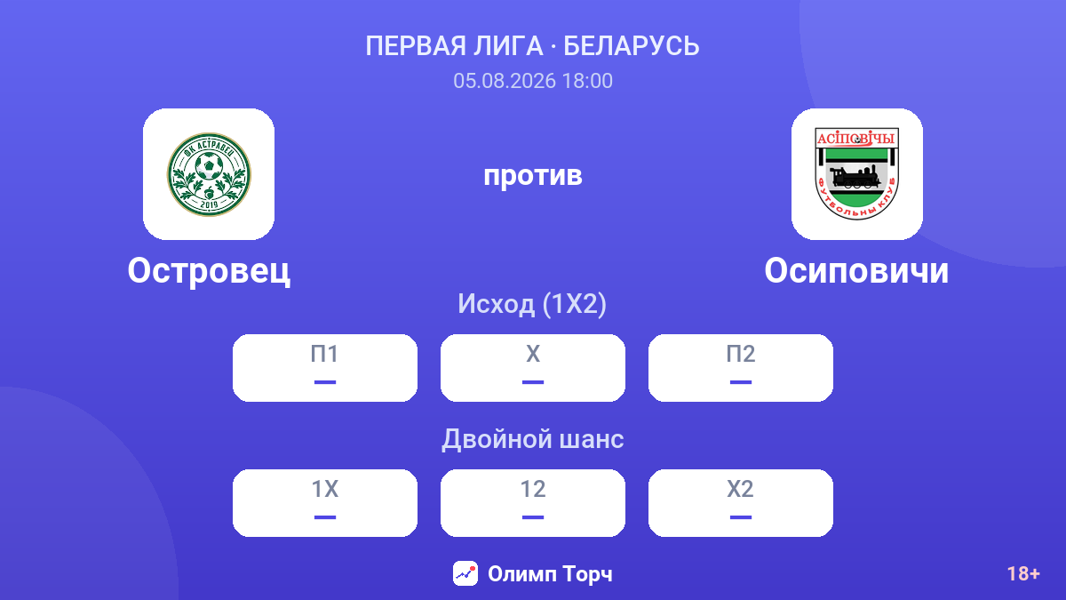 Островец против Осиповичи — коэффициенты