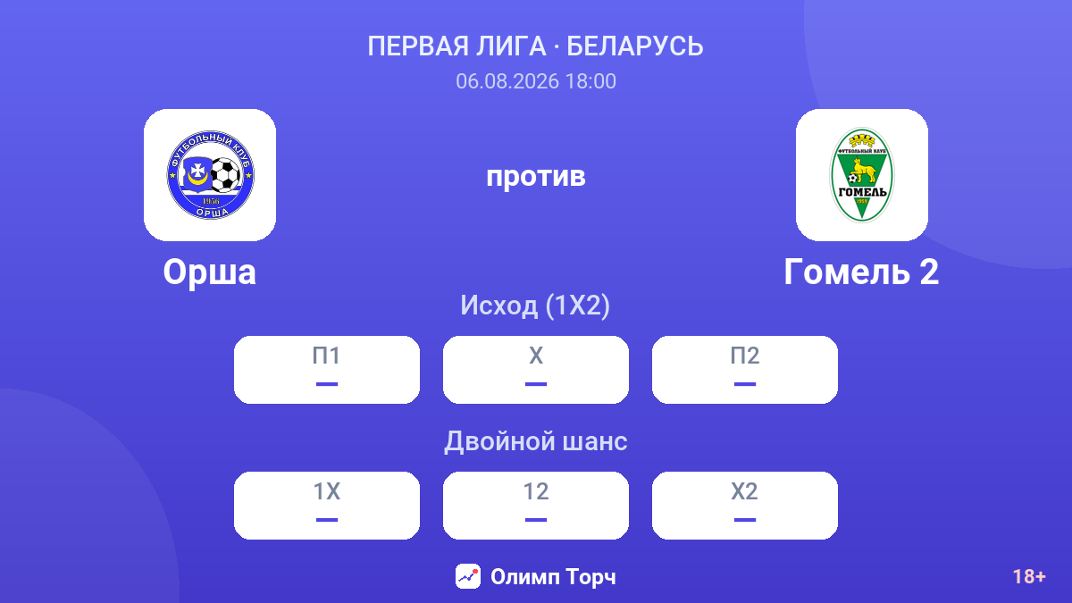 Орша против Гомель 2 — коэффициенты