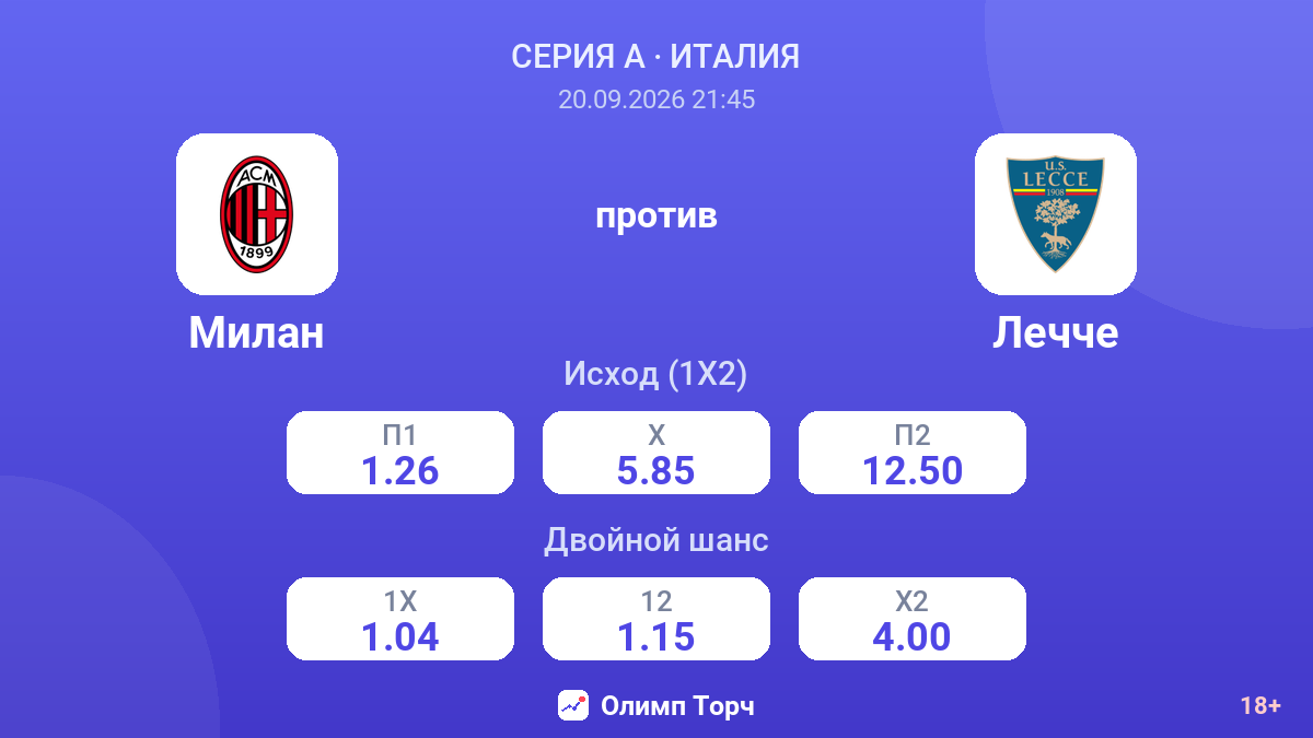 Милан — Лечче — коэффициенты