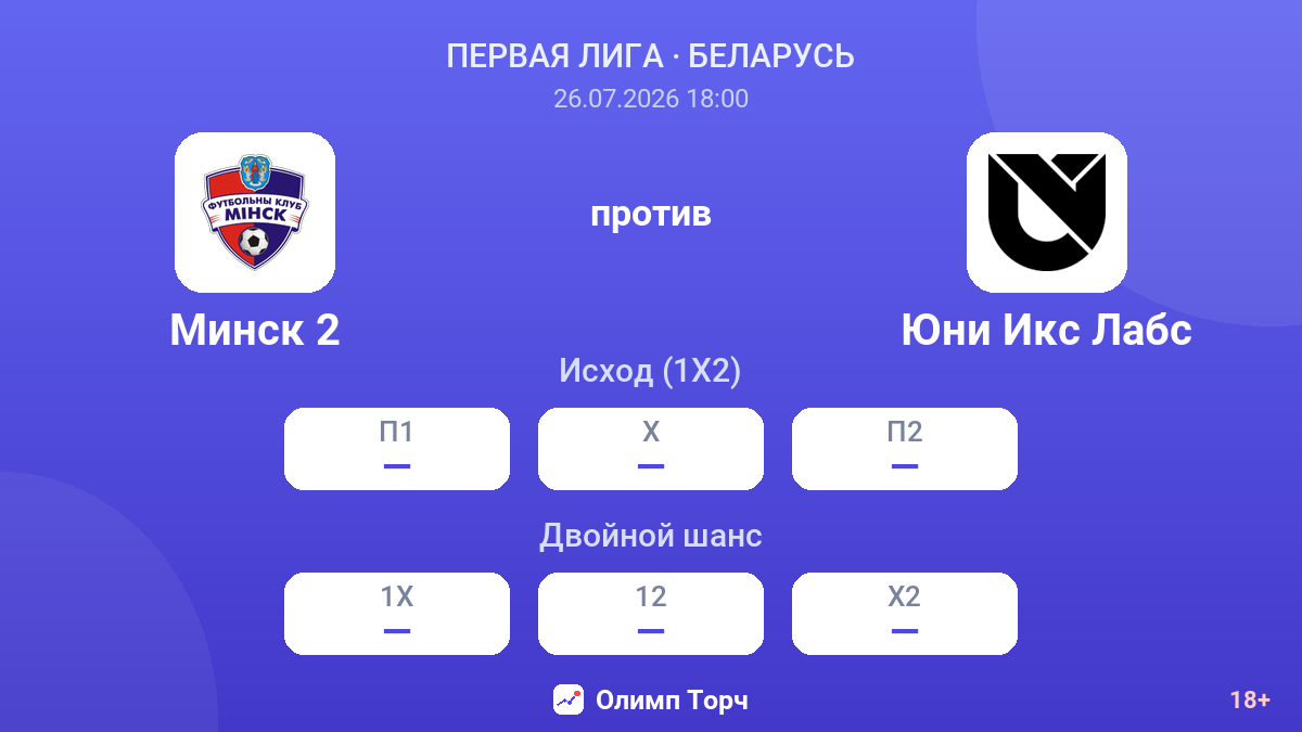 Минск 2 против Юни Икс Лабс — коэффициенты