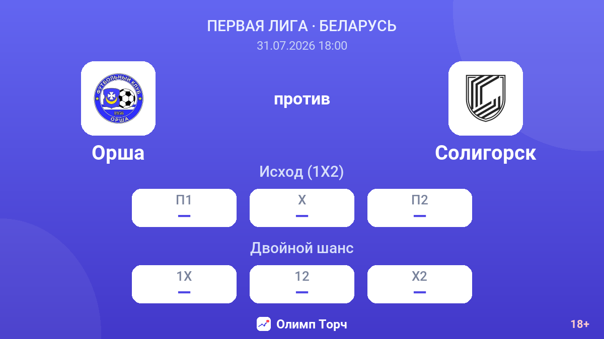 Орша против Солигорск — коэффициенты
